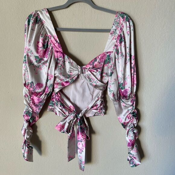 For Love and Lemons Palais Pink Crop Top Floral Blouse Size XS - Picture 11 of 13